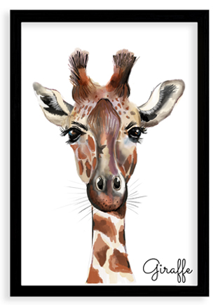 Plagát, Giraffe - čierny rámik, 20x30