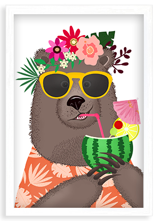 Plagát, Bláznivý medvedík - biely rámik, 20x30