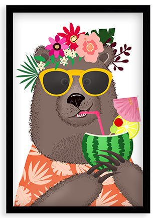 Plagát, Bláznivý medvedík - čierny rámik, 20x30