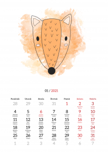 Nástenný kalendár, Detský so zvieratkami aj s menami, 30x40 A3 cm