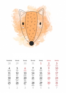 Nástenný kalendár, Detský so zvieratkami aj s menami, 20x30 A4 cm