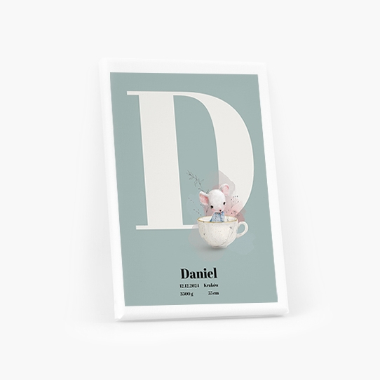 Obrazy, Kolekcia myší - Obrázok s modrým písmenom, 30x40 cm