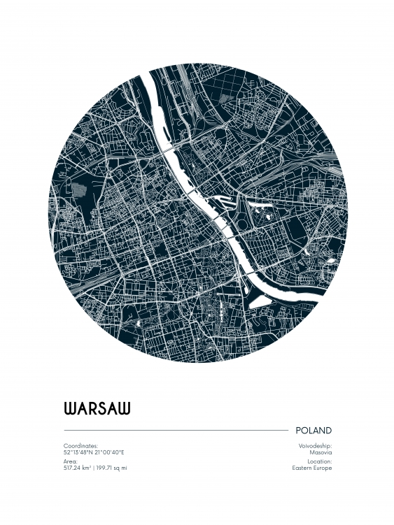 Plagát, Maps: Warsaw, 30x40
