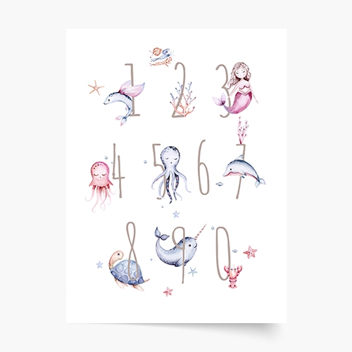 Plagát, Abeceda: Čísla Oceán Dievčatko, 21x30