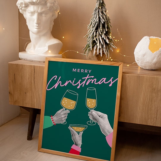 Plagát, Merry Christmas Champagne, 50x70