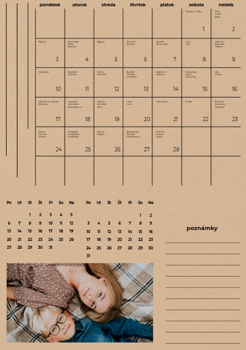 Nástenný kalendár, Béžový s poznámkami, 30x40-A3 cm