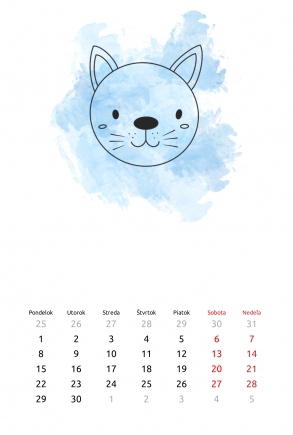 Nástenný kalendár, Detský so zvieratkami aj s menami, 30x40-A3 cm