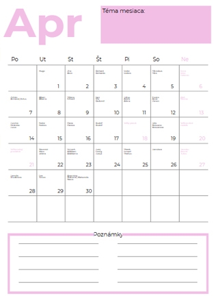 Nástenný kalendár, Biely s poznámkami, 30x40-A3 cm