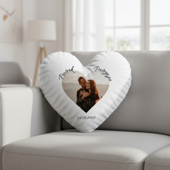 Poduszka 3D personalizowana, Welur, Srdce s menami, 33x33 cm