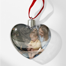 Bombka Vianočná ozdoba na stromček v tvare srdca so strieborným vrchnákom