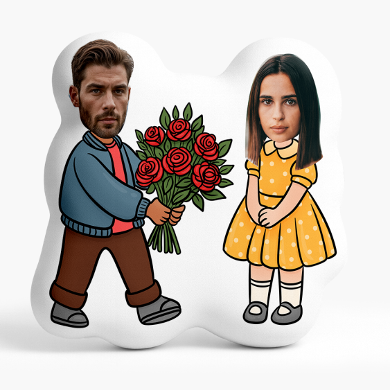 Poduszka 3D personalizowana, Welur, Pár s kyticou, 30x30 cm