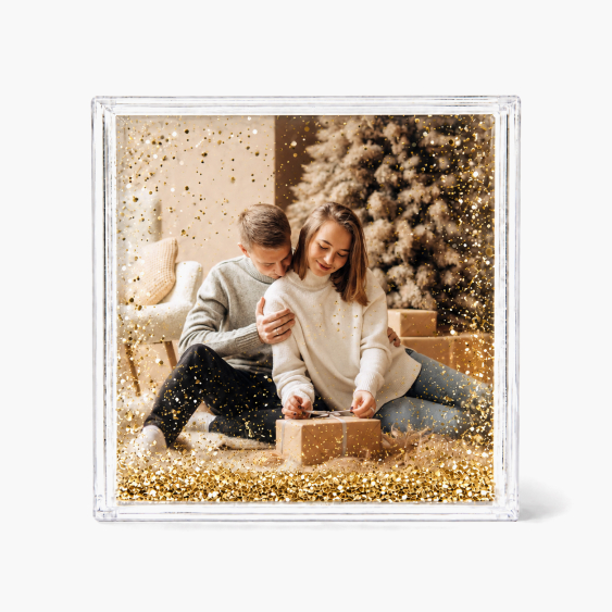 Fotorámček Vodný fotorámik so zlatými trblietkami, 10x10 cm